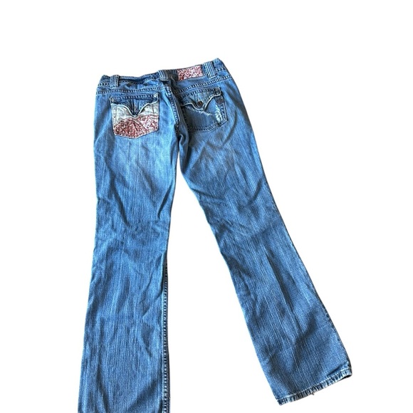 Miss Me Women's Blue Jeans Patchwork Back Pockets 29 Festival. Bootcut Low Rise - Picture 4 of 5